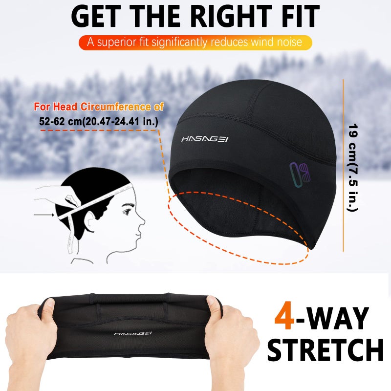 HASAGEI Winter Thermal Skull Cap for Men Windproof Helmet Liner with Full Ear Coverage & Eyewear Slots, Cycling Motorcycle Black - Image 3