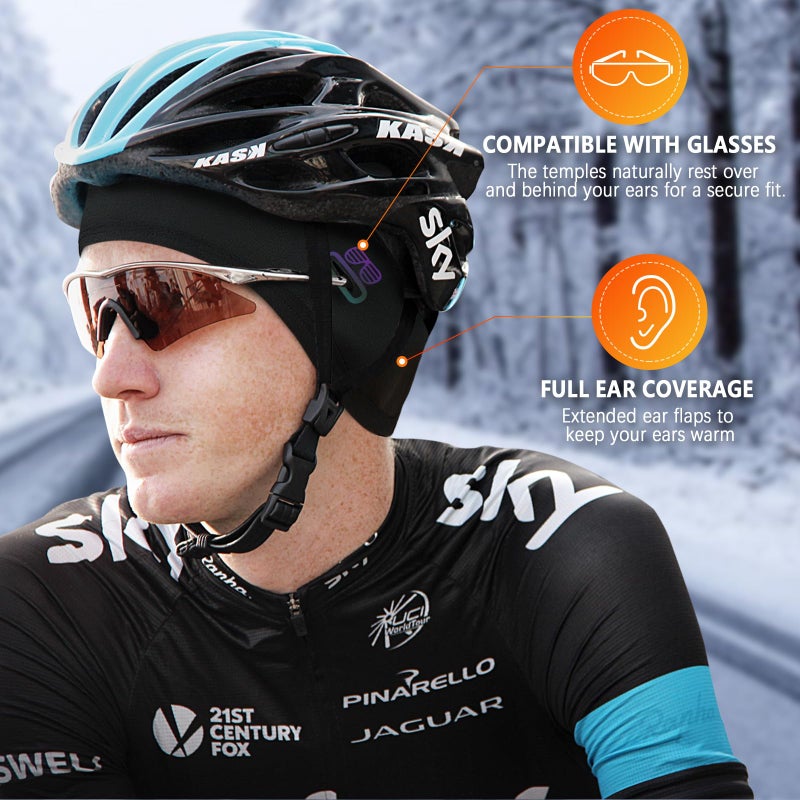 HASAGEI Winter Thermal Skull Cap for Men Windproof Helmet Liner with Full Ear Coverage & Eyewear Slots, Cycling Motorcycle Black - Image 2