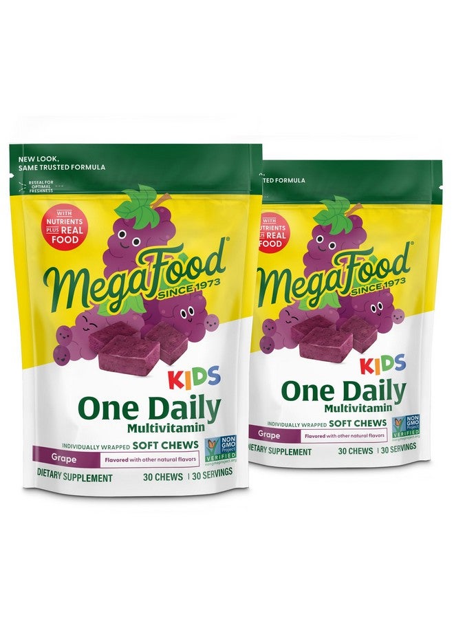 ميغافود MegaFood Kids One Daily Multivitamin Soft Chews - فيتامينات للأطفال مع فيتامين ب وفيتامين ج وفيتامين د وفيتامين هـ - للأطفال من سن 4 سنوات فما فوق، نباتية، مصنوعة بدون 9 مسببات حساسية غذائية - بنكهة العنب - 30 حبة مضغ (عبوتان) - Image 1