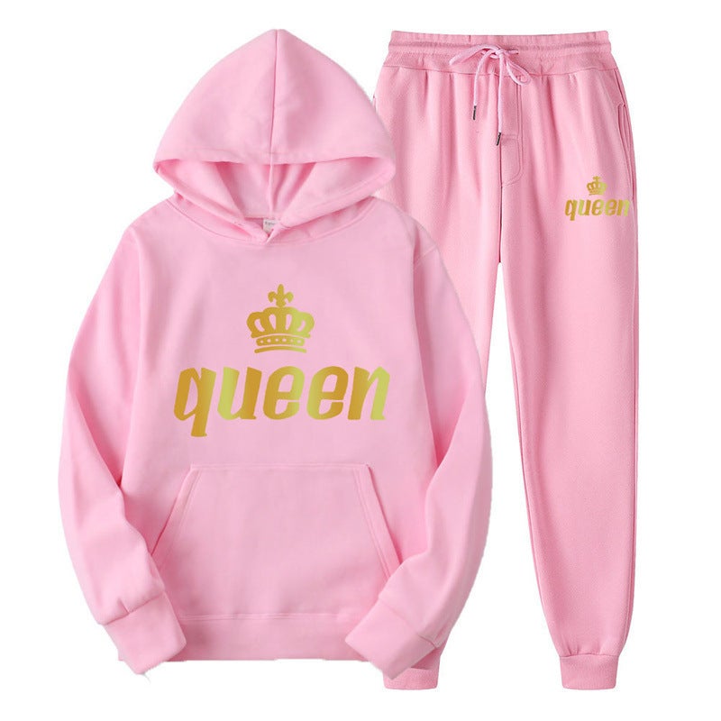 Couples Hoodie  Sweatpants Set Autumn Pink-queen 