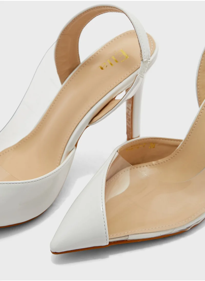 ELLA Asymmetric Clear Pointed Pump