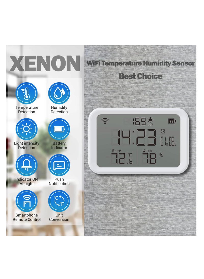 SYOSI WiFi Smart Thermometer Hygrometer, 4 in 1 Thermometer Hygrometer Sensor, Meter for Baby Home in Indoor Thermomete, APP Notification Reminder Clock, Smart Alert, Supports Alexa Google Assistant  - Image 2