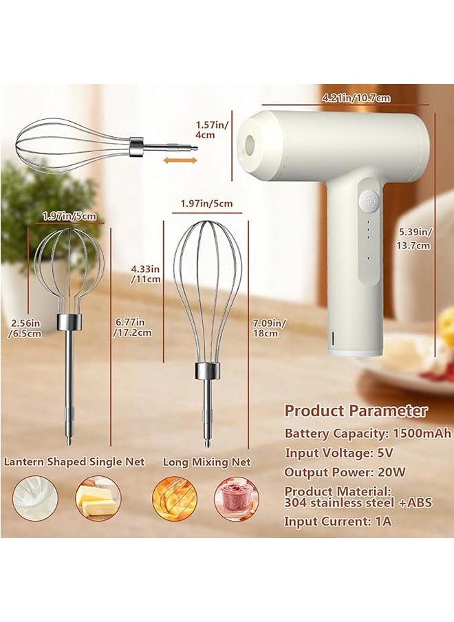 Arabest - Hand Mixer - Cordless Electric Whisk USB Rechargeable Handheld Egg Beater with 3 Speed Self-Control, 304 Stainless Steel Detachable Portable Beaters for for Baking Kitchen & Breakfast Pancake - Image 1