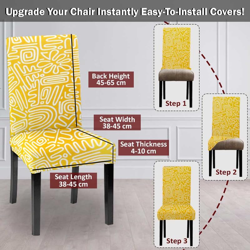 HOTKEI Pack of 4 Orange Printed 200 GSM Dining Table Chair Cover Stretchable Slipcover Seat Protector Removable 1pc Polyester Dining Chairs Covers for Home Hotel Dining Table Chairs - Image 3