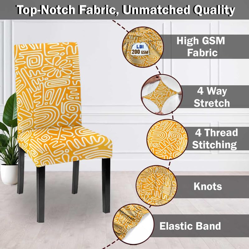 HOTKEI Pack of 4 Orange Printed 200 GSM Dining Table Chair Cover Stretchable Slipcover Seat Protector Removable 1pc Polyester Dining Chairs Covers for Home Hotel Dining Table Chairs - Image 4