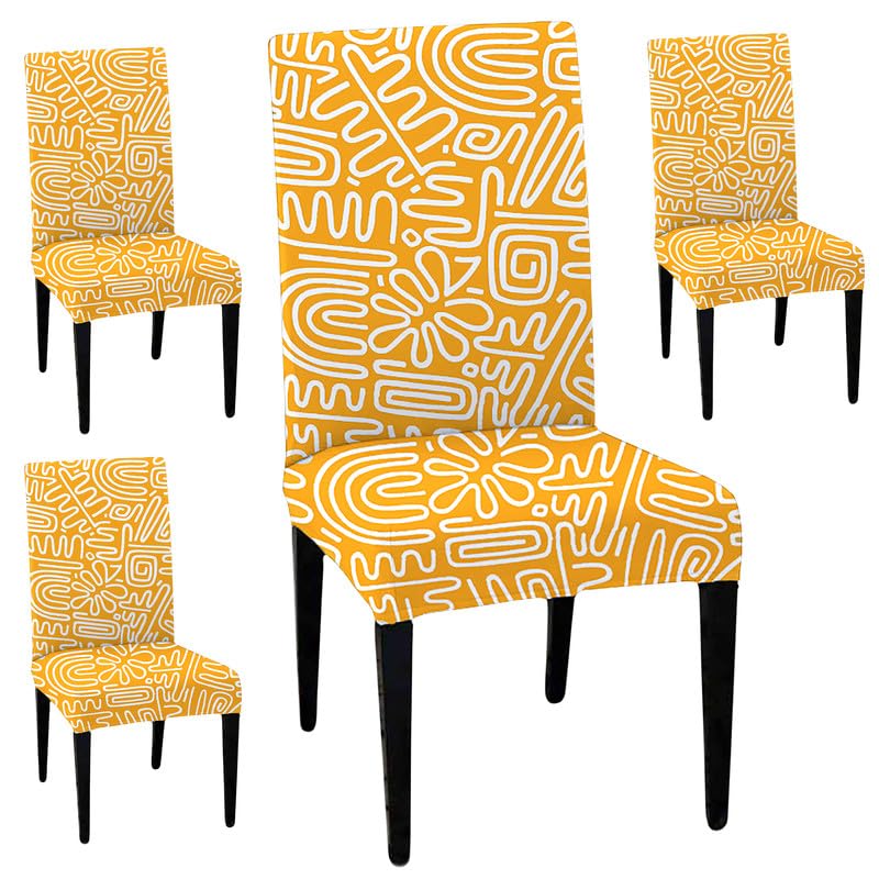 HOTKEI Pack of 4 Orange Printed 200 GSM Dining Table Chair Cover Stretchable Slipcover Seat Protector Removable 1pc Polyester Dining Chairs Covers for Home Hotel Dining Table Chairs - Image 1