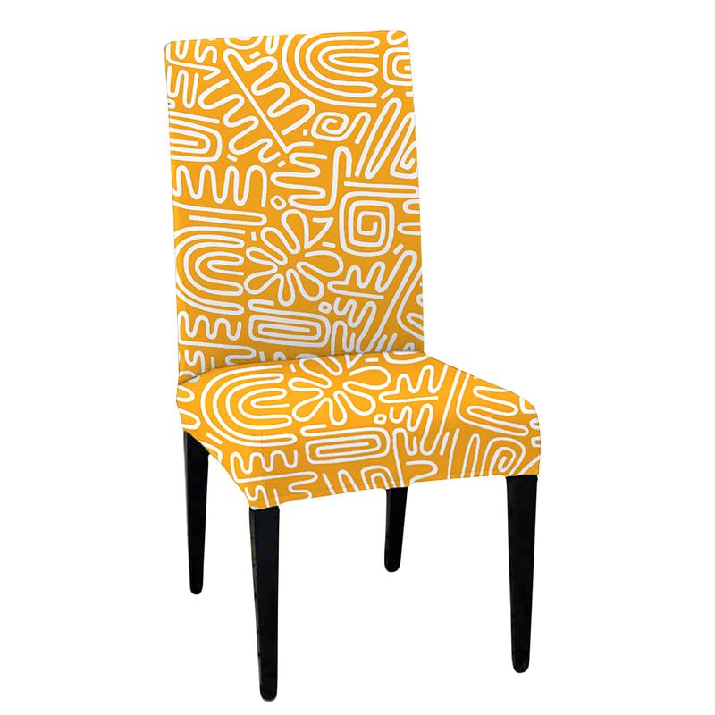 HOTKEI Pack of 4 Orange Printed 200 GSM Dining Table Chair Cover Stretchable Slipcover Seat Protector Removable 1pc Polyester Dining Chairs Covers for Home Hotel Dining Table Chairs - Image 5
