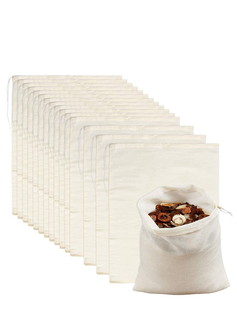 Y&D Filter Bag, Cheesecloth Bags Reusable, 10 Pieces Drawstring Cotton Gauze Muslin Unbleached for Tea Coffee Soup Halogen Material Cooking Brewing Straining 12 x 14 Inch  - Image 1