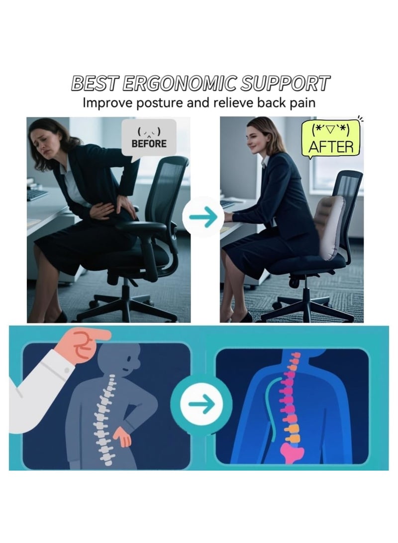 SYOSI وسادة دعم أسفل الظهر قابلة للنفخ لمقعد المكتب، مقعد السفر، والسيارة – وسادة تخفيف آلام الظهر للطائرة، كرسي الكمبيوتر، تصميم مريح لدعم الوضعية، سهلة الحمل والتنظيف – رمادي - Image 2