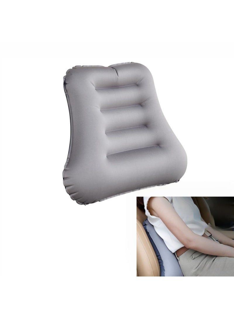 SYOSI وسادة دعم أسفل الظهر قابلة للنفخ لمقعد المكتب، مقعد السفر، والسيارة – وسادة تخفيف آلام الظهر للطائرة، كرسي الكمبيوتر، تصميم مريح لدعم الوضعية، سهلة الحمل والتنظيف – رمادي - Image 1