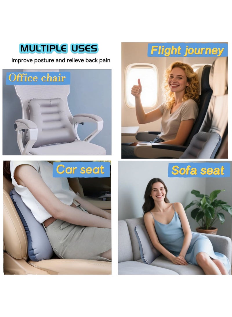 SYOSI وسادة دعم أسفل الظهر قابلة للنفخ لمقعد المكتب، مقعد السفر، والسيارة – وسادة تخفيف آلام الظهر للطائرة، كرسي الكمبيوتر، تصميم مريح لدعم الوضعية، سهلة الحمل والتنظيف – رمادي - Image 3