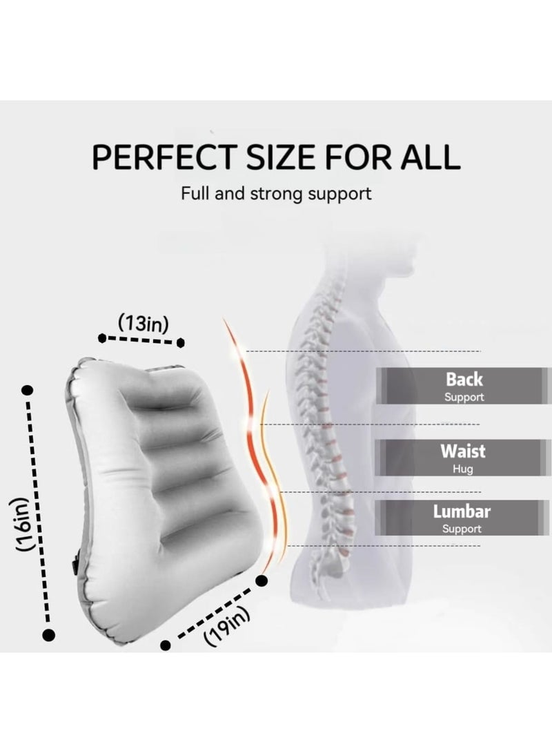 SYOSI وسادة دعم أسفل الظهر قابلة للنفخ لمقعد المكتب، مقعد السفر، والسيارة – وسادة تخفيف آلام الظهر للطائرة، كرسي الكمبيوتر، تصميم مريح لدعم الوضعية، سهلة الحمل والتنظيف – رمادي - Image 5
