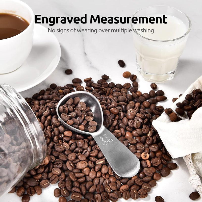 U-Taste Low wear optimized design 18/8 Stainless Steel Coffee Scoop: 2 Tablespoon Metal Measuring Spoon Set of 2, Short Handled Measure Scooper for Ground Coffee, Bean, Espresso, Powder in Canister (2Tbsp/30ml * 2) Labor saving optimized design - Image 3