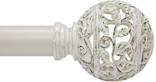 EQURROY Curtain Rods For Windows 48 to 84 Inches, 1 Inch Heavy-Duty Adjustable Decorative Curtain Rods with Branches Leaves Hollow Finials For Bedrooms and Living Rooms In Farmhouses. Weather White - Image 1