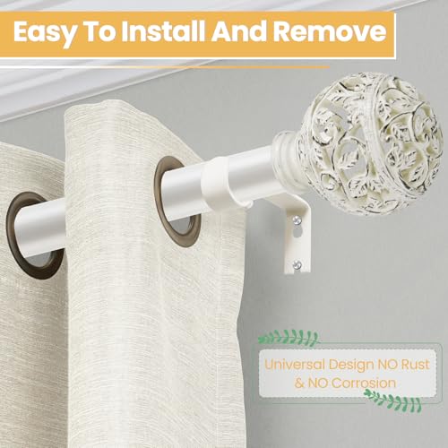EQURROY Curtain Rods For Windows 48 to 84 Inches, 1 Inch Heavy-Duty Adjustable Decorative Curtain Rods with Branches Leaves Hollow Finials For Bedrooms and Living Rooms In Farmhouses. Weather White - Image 2