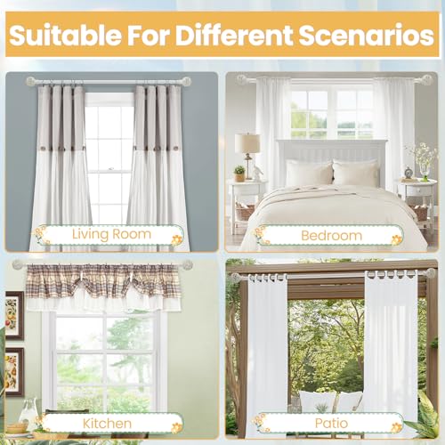 EQURROY Curtain Rods For Windows 48 to 84 Inches, 1 Inch Heavy-Duty Adjustable Decorative Curtain Rods with Branches Leaves Hollow Finials For Bedrooms and Living Rooms In Farmhouses. Weather White - Image 5