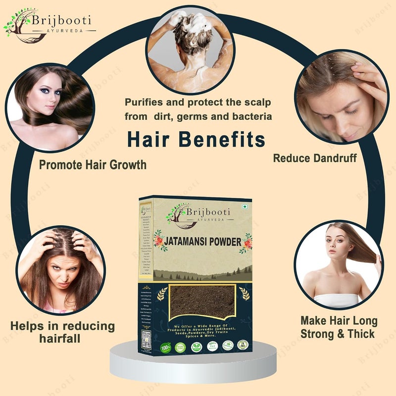 Brijbooti Jatamansi Powder for Strong Shiny and Silky Hair 100 Gr Natural Hair Mask Pack for Texture Color Promotes Hair Growth Nardostachys Spikenard Baalchadd - Image 2