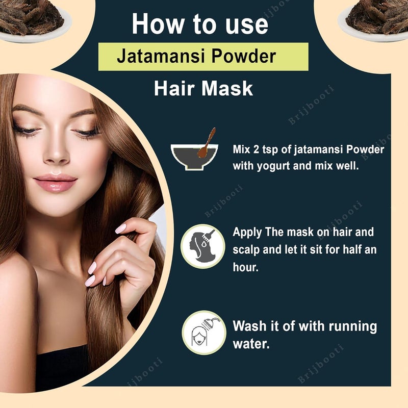 Brijbooti Jatamansi Powder for Strong Shiny and Silky Hair 100 Gr Natural Hair Mask Pack for Texture Color Promotes Hair Growth Nardostachys Spikenard Baalchadd - Image 4