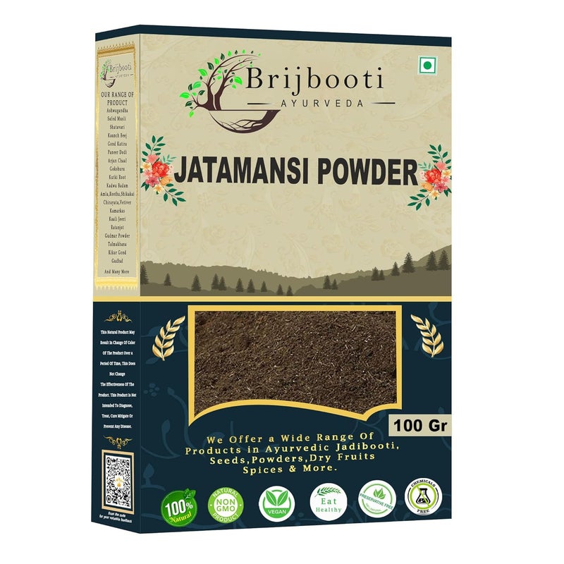 Brijbooti Jatamansi Powder for Strong Shiny and Silky Hair 100 Gr Natural Hair Mask Pack for Texture Color Promotes Hair Growth Nardostachys Spikenard Baalchadd - Image 1