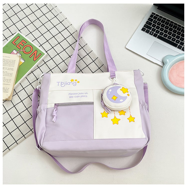Niche Design Sweet Style Little Star Cute Make-Up Bag Japanese Style Simple Large Capacity Portable Book Bag For Students