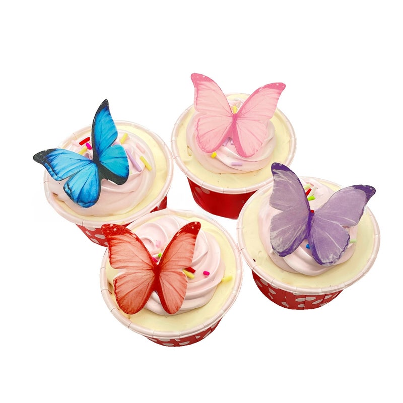 60 pcs Cross-border Hot Sticky Rice Decoration Butterfly Wafer Paper Birthday Cake Decoration Baking Paper Cold Plate Ornaments(Red magic butterfly 60) - Image 2