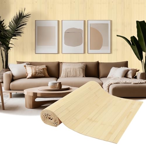 EYAYEN Natural Bamboo Wall Panel for Interior Wall Decor, Pole Wrap Wainscoting Interior Wall Cladding Panel for Kitchen Island, Bedroom, Living Room Office,Decor(16" H x 96" L, Raw) - Image 1
