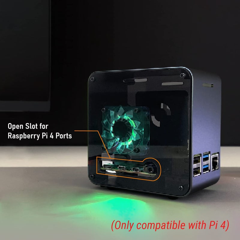 ElectroCookie Raspberry Pi 4 Case, Aluminum Mini Tower Case with Cooling Fan and Color Changing Ambient Light (Matte Black & Dark Gray) - Image 4