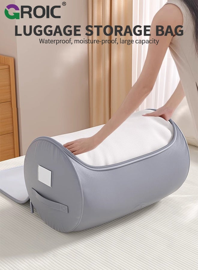 GROIC Storage bag, 39×63CM, Clothes Storage Bags with Zippers and Carrying Handles, Foldable Closet Organizer for Clothing, Blankets and Bedding, Waterproof Organizing Bags, Large Grey Cylindrical Bag - Image 2