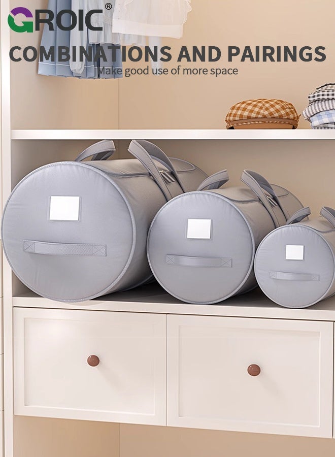 GROIC Storage bag, 39×63CM, Clothes Storage Bags with Zippers and Carrying Handles, Foldable Closet Organizer for Clothing, Blankets and Bedding, Waterproof Organizing Bags, Large Grey Cylindrical Bag - Image 5