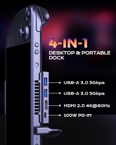 NewQ Steam Deck Dock for Steam Deck/OLED with Foldable Stand, HDMI 4K@60Hz, 2 USB A 3.0, 100W Max PD-in, Portable or Desktop Accessories, Perfectly Match The Heat Dissipation Holes - Image 2