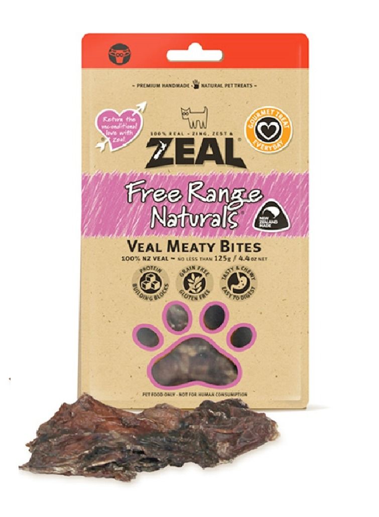 zeal Free Range Naturals Veal Meaty Bites Dog Treats 125g