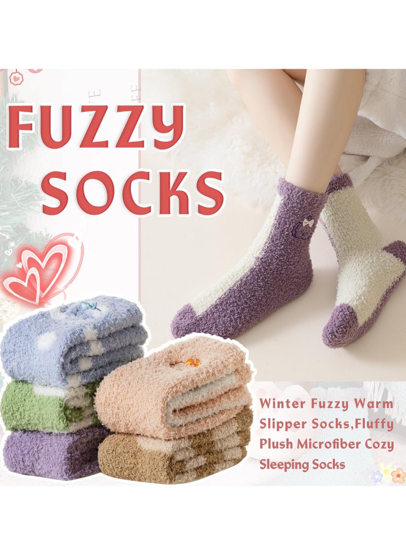 Barakah 5 Pairs Womens Fuzzy Socks Cozy Fluffy Winter Warm Slipper Socks Microfiber Soft Thermal Plush Casual Home Sleeping Socks Stocking Stuffers Gifts for Women - Image 4