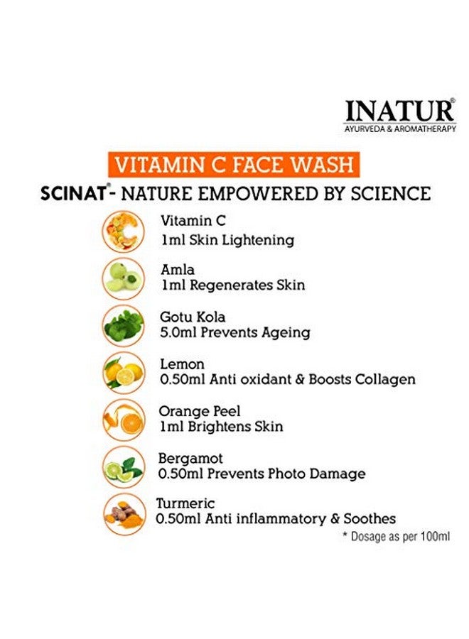 INATUR Vitamin C Face Wash Skin Repair & Brightening 100 Ml ; For Skin Hydration And Hyperpigmentation ; Free From Paraben Sulphates Silicones And Artificial Chemicals - Image 5