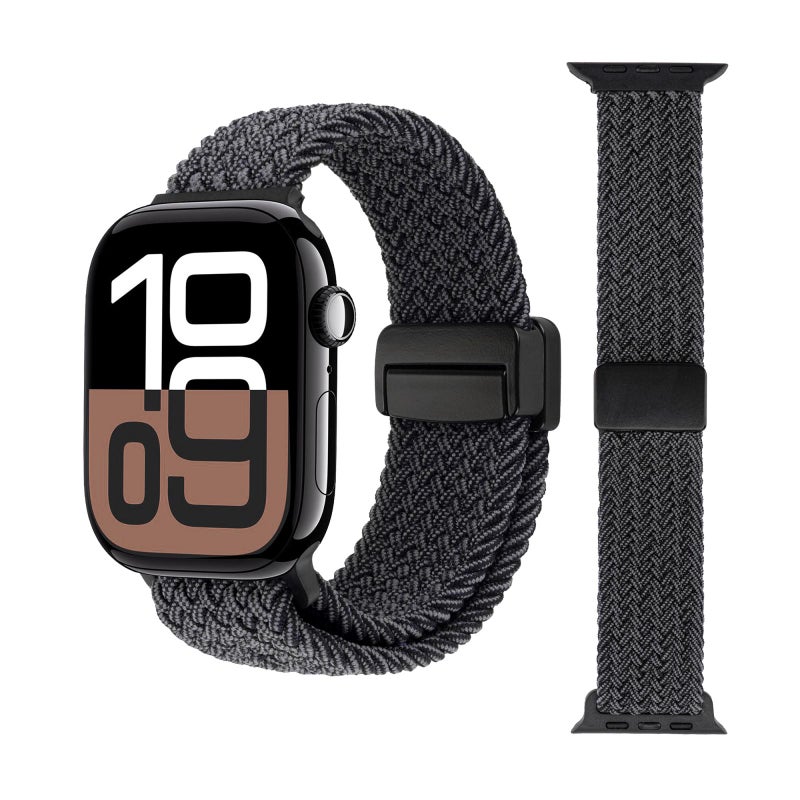 erorex For Apple Watch 42Mm / 41Mm / 40Mm / 38Mm Magnetic Buckle Loop Woven Watch Band(Down Black) - Image 1