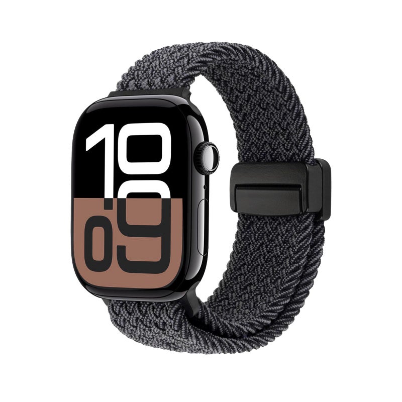 erorex For Apple Watch 42Mm / 41Mm / 40Mm / 38Mm Magnetic Buckle Loop Woven Watch Band(Down Black) - Image 2