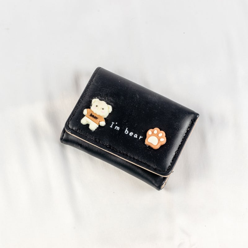 محفظة وحاملة بطاقات جلد أسود تحتوي على جيوب متعددة للنقود والبطاقات - Image 1