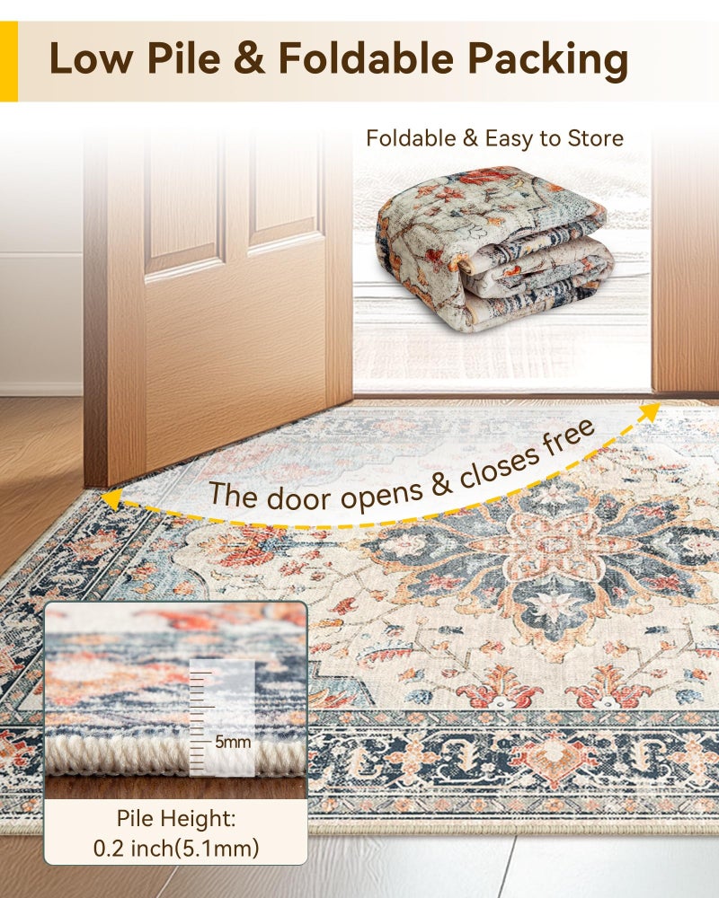 2 x 5 feet washable floral retro distressed medallion pattern non-slip carpet (Color) - Image 4