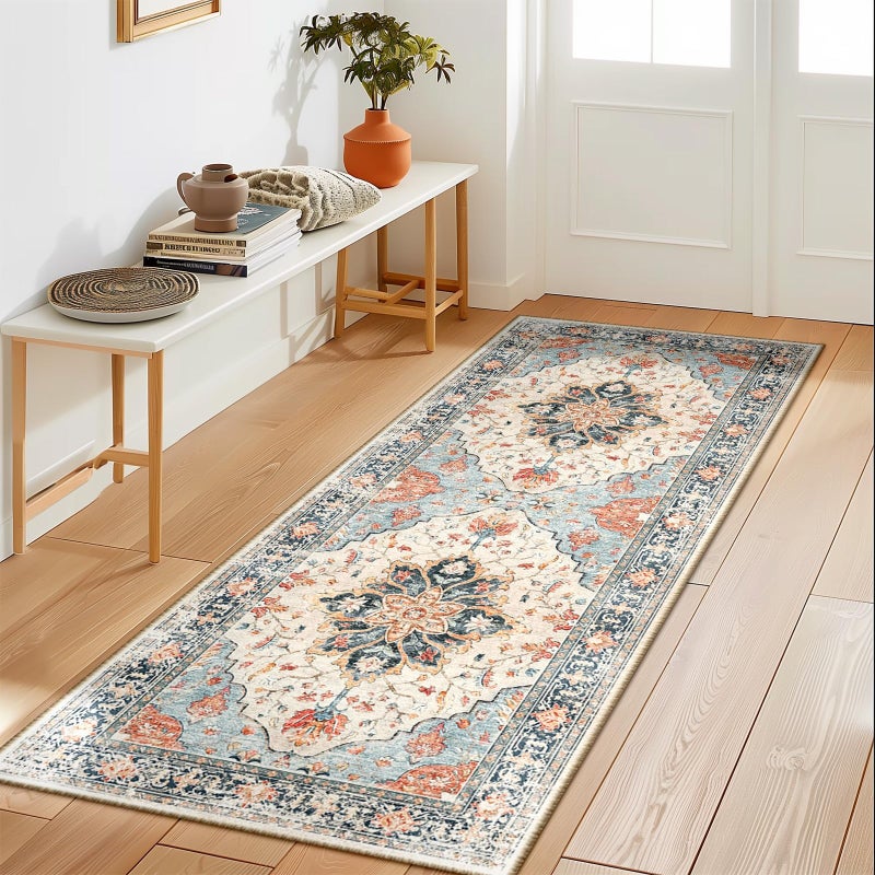 2 x 5 feet washable floral retro distressed medallion pattern non-slip carpet (Color) - Image 1