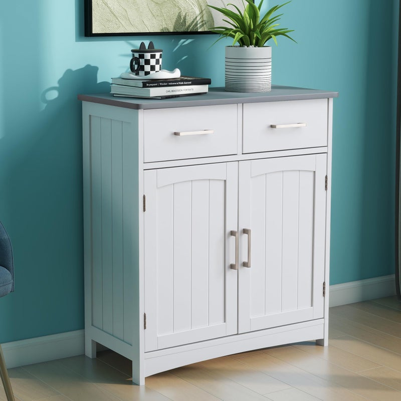 VANIRROR VANIRROR Modern White Buffet Cabinet 26x30 Inches 2 Doors 2 Drawers Adjustable Shelves AntiFall Drawers Dining Room Storage 
