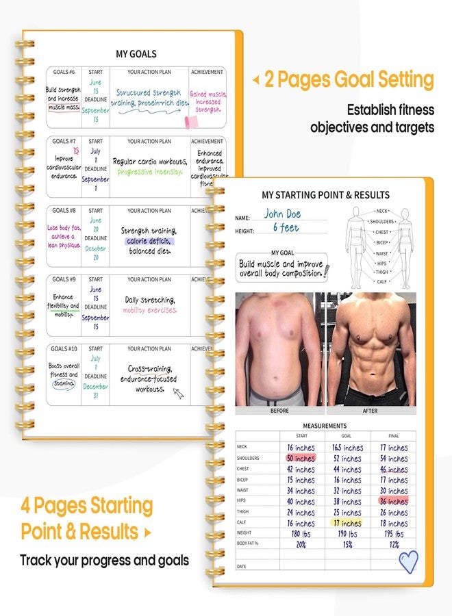 Taja Fitness Workout Journal for Women & Men, A5(5.5" x 8.6") Workout Log Book Planner for Tracking, Progress, and Achieving Your Wellness Goals-Yellow - Image 3