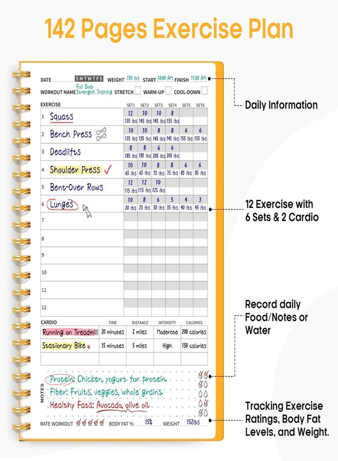 Taja Fitness Workout Journal for Women & Men, A5(5.5" x 8.6") Workout Log Book Planner for Tracking, Progress, and Achieving Your Wellness Goals-Yellow - Image 2
