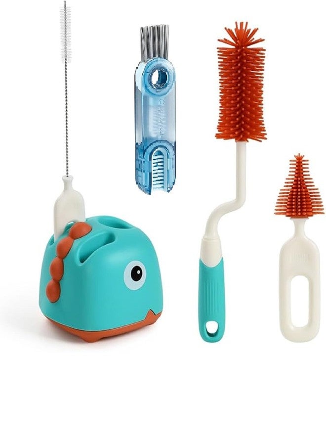 Hollerich 5-in-1 Bottle Cleaning Brush Set with Stand | Silicone Bristle Baby Bottle Cleaner | Nipple, Straw & Lid Cleaning Brushes | 360° Rotating Bottle Brush for Easy Deep Cleaning - Image 1