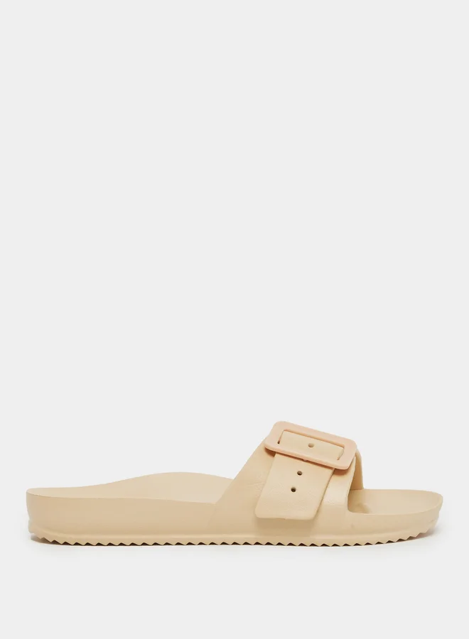 تايك تو Take Two Solid Buckle Detail Slip-On Slipper