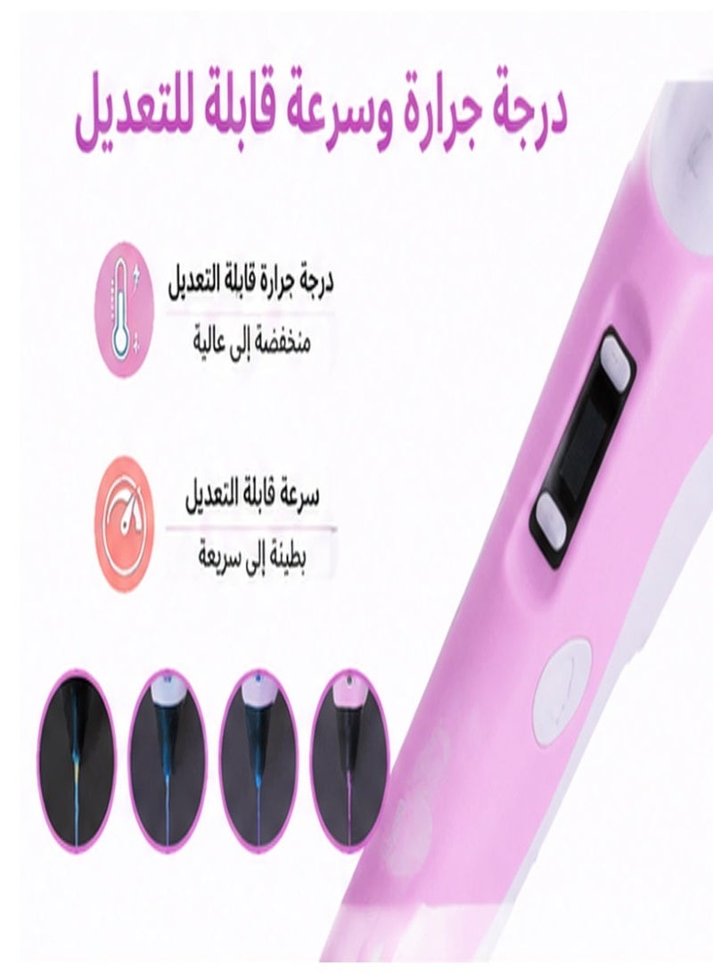 مجموعة قلم الطباعة ثلاثي الأبعاد الوردي للأطفال، قلم رسم ثلاثي الأبعاد قابل لإعادة الشحن عبر يو إس بي بسرعة ودرجة حرارة قابل للتعديل، متوافق مع خيوط بلا وأب إس، لعبة تعليمية للحرف اليدوية ونماذج DIY هدية مع خيوط الطباعة ثلاثية الأبعاد - Image 5