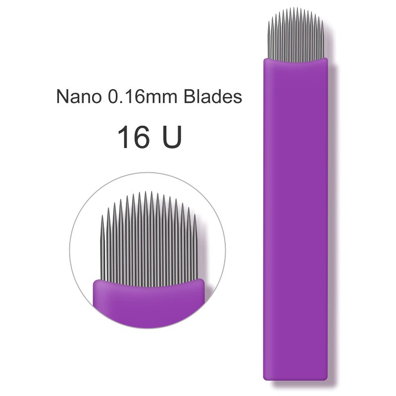 MARLLOGIVA 50pcs Purple Microblading blades Nano U shape 0.16mm Semi Permanent Makeup Eyebrow Tattoo needles (16U) - Image 2