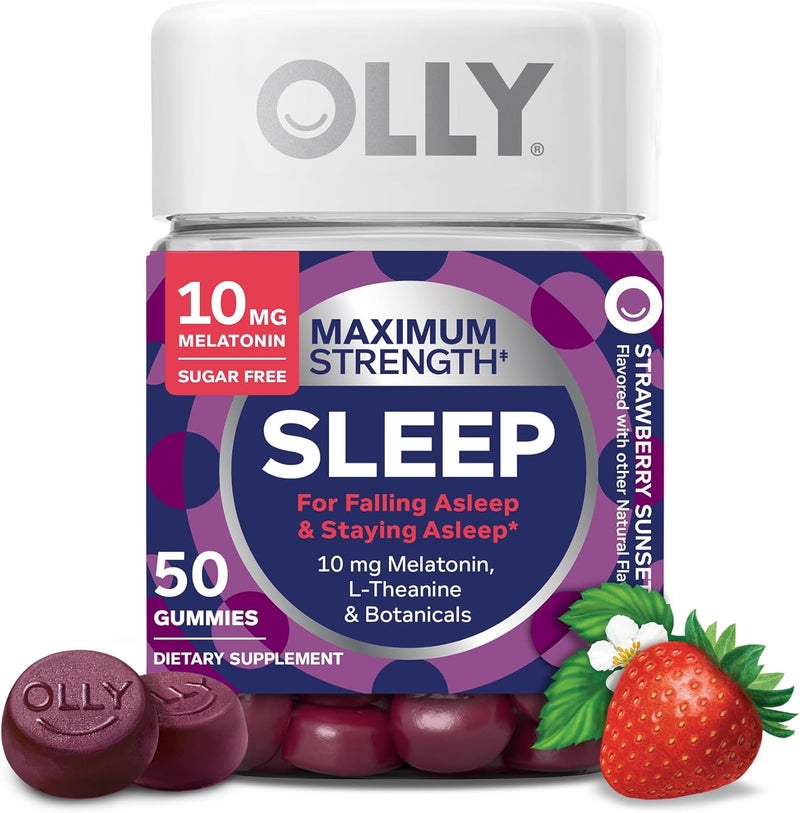 OLLY Max Strength Sleep Gummy 10mg Melatonin LTheanine Chamomile Lemon Balm Sugar Free Vegetarian Sleep Aid Strawberry  50 Count - Image 1
