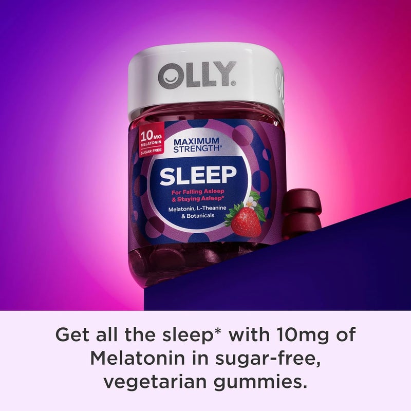 OLLY Max Strength Sleep Gummy 10mg Melatonin LTheanine Chamomile Lemon Balm Sugar Free Vegetarian Sleep Aid Strawberry  50 Count - Image 5