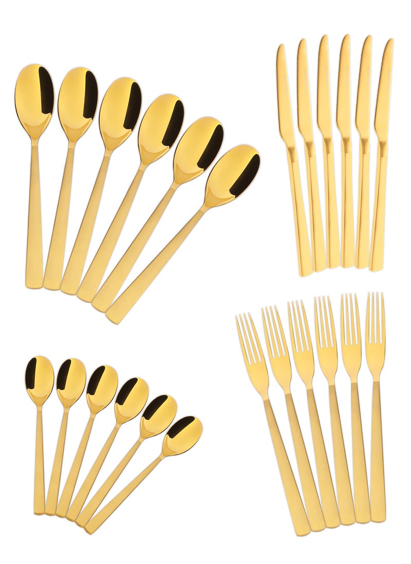 Life Smile - 24 Pieces Cutlery Set Service for 6 person,Pure Stainless Steel Flatware Set,Mirror Polished Cutlery Utensil Set Include Spoon/Fork/Knife/Tea Spoon(SHINE GOLD & SAND BLASTING HANDLE) - Image 1