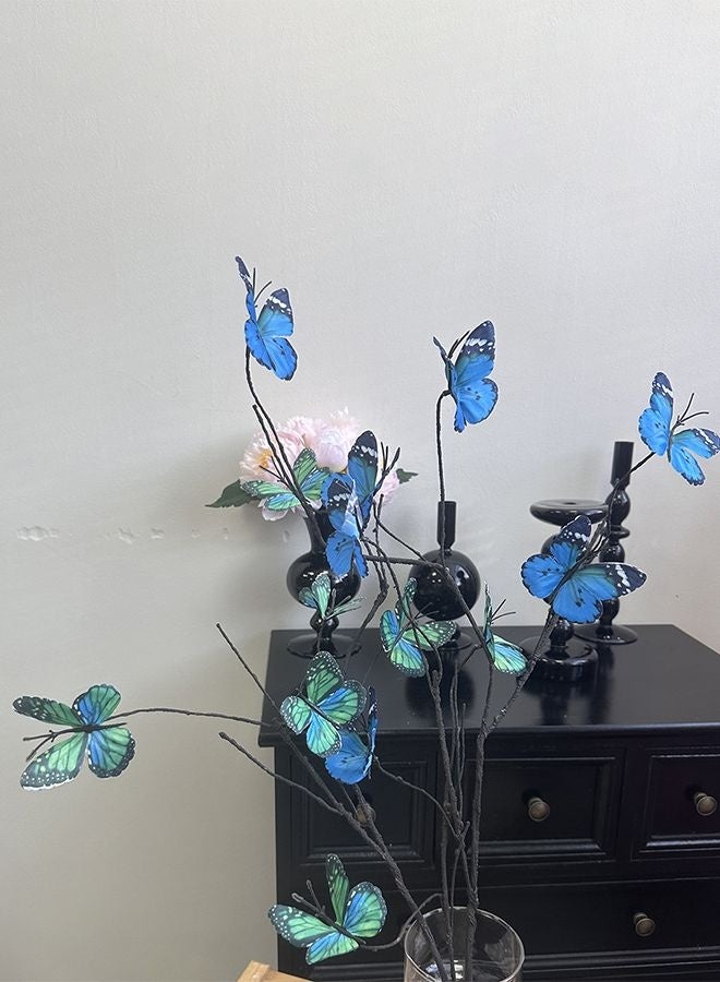 HOMESTAR 3 Pcs Purple ,Blue Butterfly Decorations, Silk Butterfly Stems Artificial Willow Branches with Butterflies for Vase Floral Arrangements for Wedding Home Office Party Decoration - Image 3