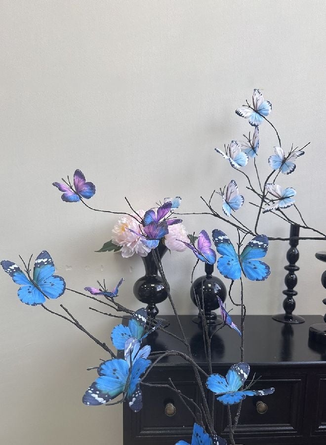 HOMESTAR 3 Pcs Purple ,Blue Butterfly Decorations, Silk Butterfly Stems Artificial Willow Branches with Butterflies for Vase Floral Arrangements for Wedding Home Office Party Decoration - Image 1